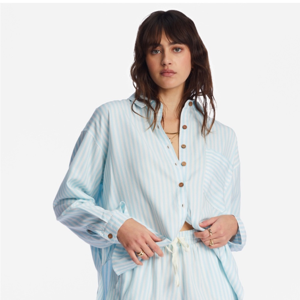 New Billabong In the Tide Striped Button Up Large